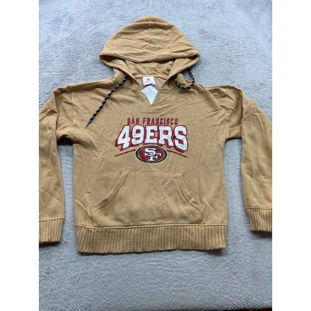 NFL San Francisco 49ers Tan Distressed Logo Hoodie Teens Medium M-7/9 NWT